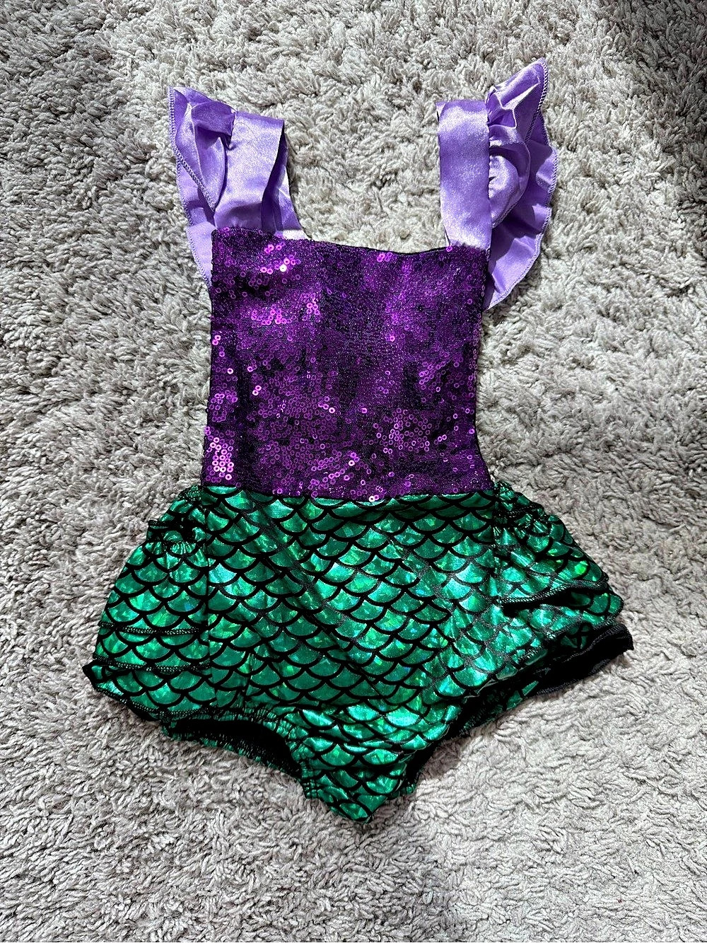 Shimmer Mermaid Bow Bubble Romper Green & Purple